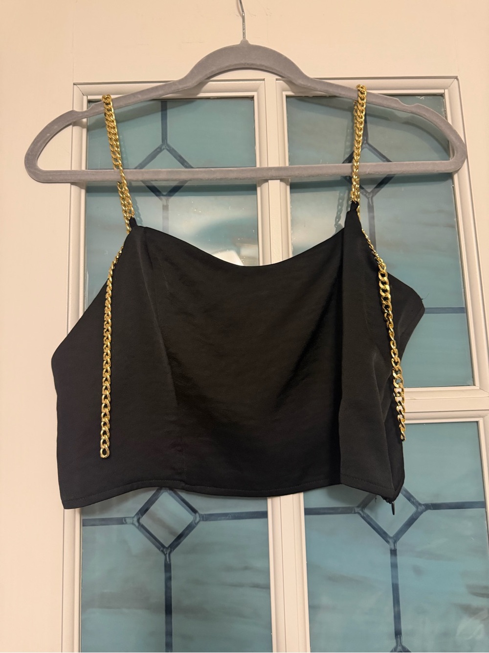 Express Black Cropped Tank with Gold Chain Straps